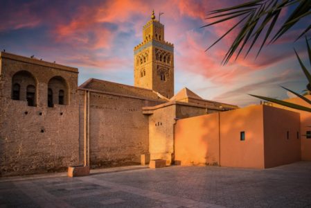 Koutoubia Mosque in Marrakesh,Morocco. Beautiful Sunlight at Su